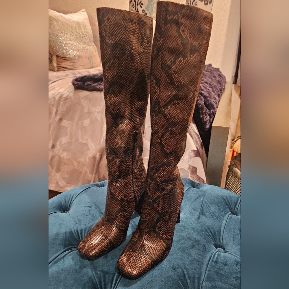 New Zara Brown/black Snakeskin Women's Boots